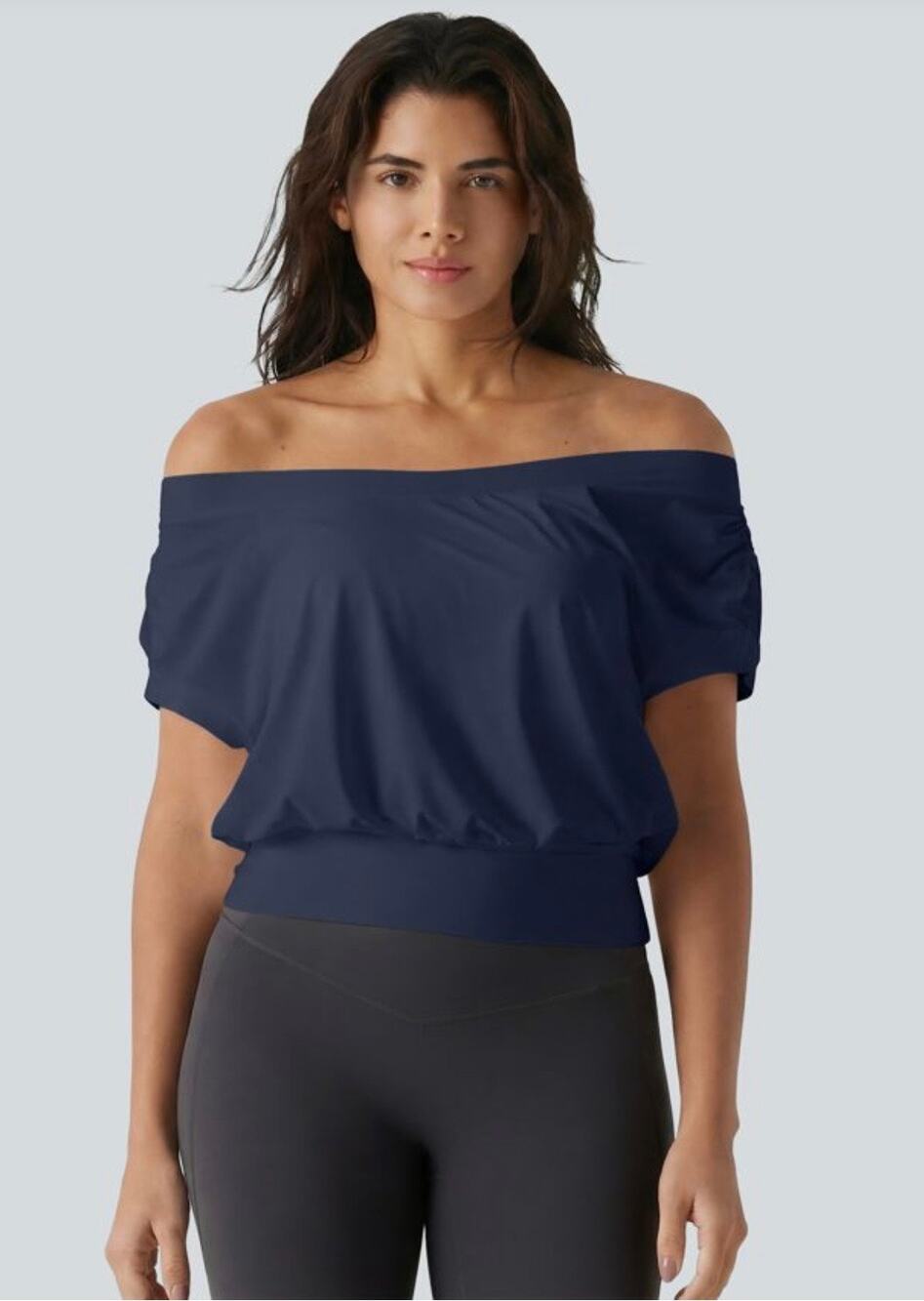 Halara Off Shoulder Short Sleeve Oversize InstantCool Quick Dry Yoga Sports Top
